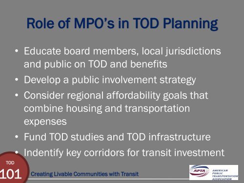 TOD 101 - Creating Livable Communities With Transit