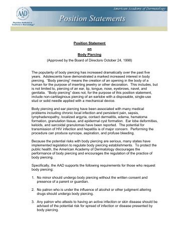 Position Statement on Body Piercing - American Academy of ...