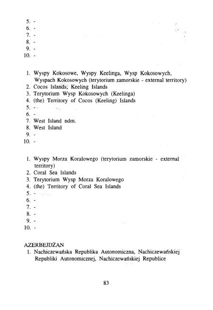 ÅWIATA, ICH STOLIC - KSNG Nazwy geograficzne