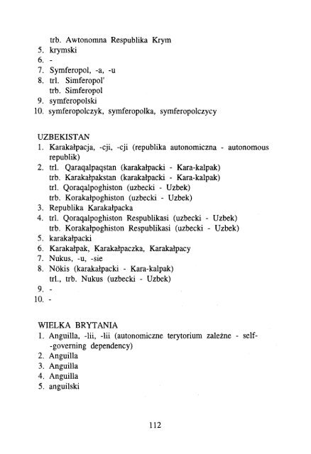 ÅWIATA, ICH STOLIC - KSNG Nazwy geograficzne