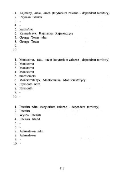 ÅWIATA, ICH STOLIC - KSNG Nazwy geograficzne