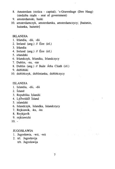 ÅWIATA, ICH STOLIC - KSNG Nazwy geograficzne