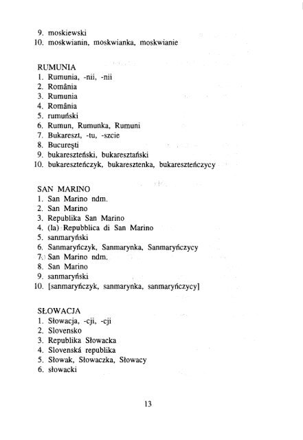 ÅWIATA, ICH STOLIC - KSNG Nazwy geograficzne