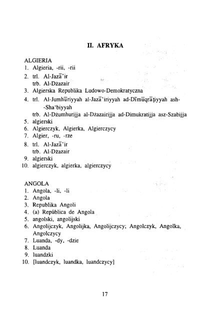 ÅWIATA, ICH STOLIC - KSNG Nazwy geograficzne