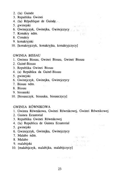 ÅWIATA, ICH STOLIC - KSNG Nazwy geograficzne