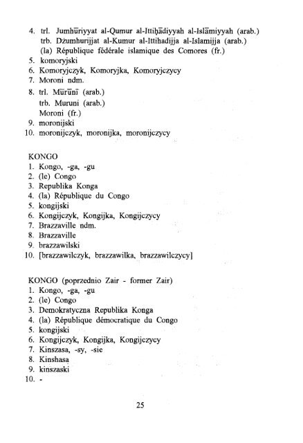 ÅWIATA, ICH STOLIC - KSNG Nazwy geograficzne