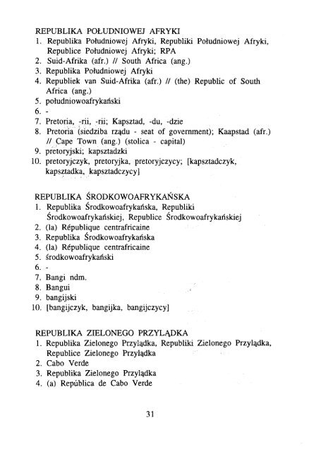 ÅWIATA, ICH STOLIC - KSNG Nazwy geograficzne