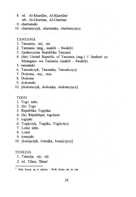 ÅWIATA, ICH STOLIC - KSNG Nazwy geograficzne