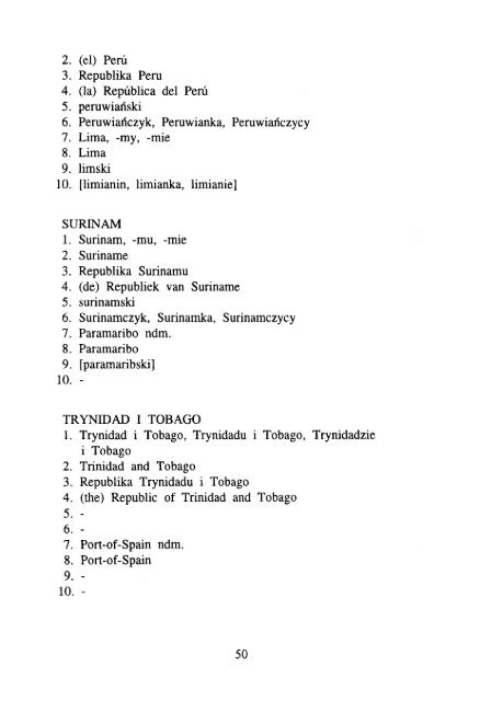 ÅWIATA, ICH STOLIC - KSNG Nazwy geograficzne