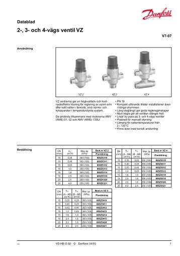 2-, 3- och 4-vÃ¤gs ventil VZ - Danfoss VÃ¤rme