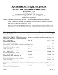 Wurlitzer Band Organ Ledger Database Report - Mechanical Music ...