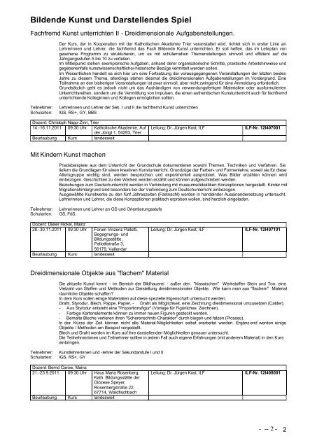 Fortbildungsangebote 2. Halbjahr 2011 - Institut für Lehrerfort- und ...