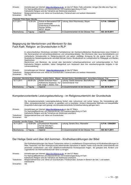 Fortbildungsangebote 2. Halbjahr 2011 - Institut für Lehrerfort- und ...