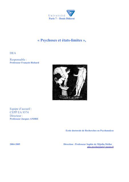 Â« Psychoses et Ã©tats-limites Â», - UniversitÃ© Paris Diderot-Paris 7