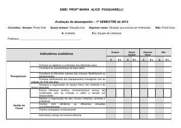 EMEI PROFÂª MARIA ALICE PASQUARELLI AvaliaÃ§Ã£o de ...