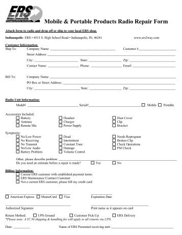 Mobile & Portable Products Radio Repair Form