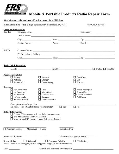 Mobile & Portable Products Radio Repair Form