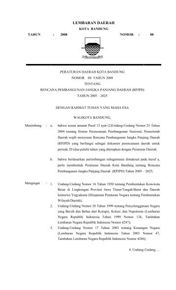 kota bandung tahun : 2008 nomor - JDIH Kemendagri