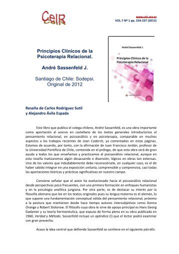 Principios ClÃ­nicos de la Psicoterapia Relacional. AndrÃ© Sassenfeld ...