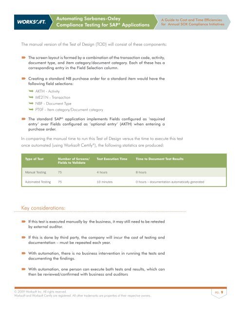 Automating Sarbanes-Oxley Compliance Testing for ... - Worksoft, Inc.