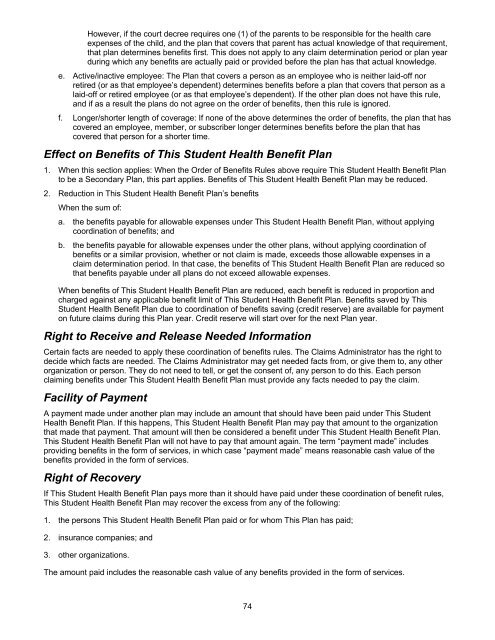 2011-2012 Full Benefits Summary - Office of Student Health Benefits