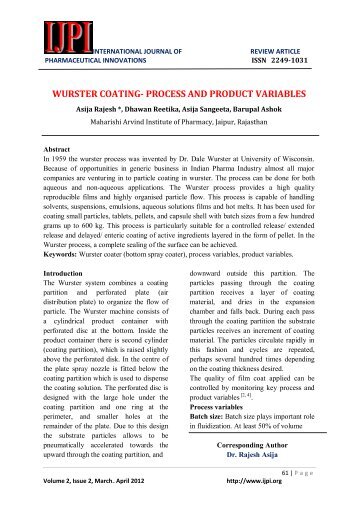 WURSTER COATING- PROCESS AND PRODUCT VARIABLES - IJPI