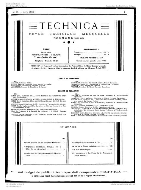 Revue Technica, annÃ©e 1936, numÃ©ro 38 - Histoire de l'Ãcole ...