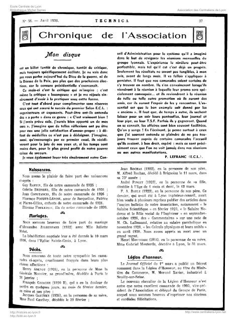 Revue Technica, annÃ©e 1936, numÃ©ro 38 - Histoire de l'Ãcole ...