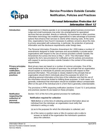 PIPA Information Sheet 12 Notification, Policies ... - Service Alberta