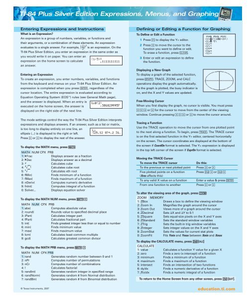 TI 84+ Quick Reference