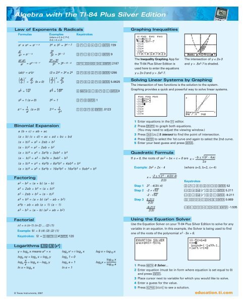 TI 84+ Quick Reference