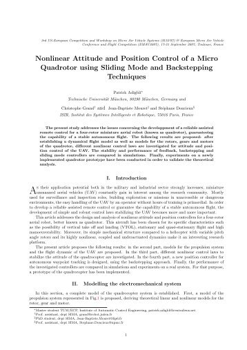 Nonlinear Attitude and Position Control of a Micro Quadrotor using ...