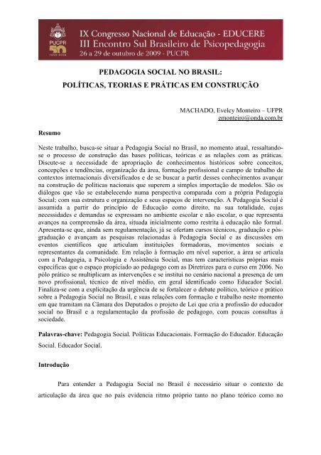 pedagogia social no brasil: polÃ­ticas, teorias e prÃ¡ticas em construÃ§Ã£o
