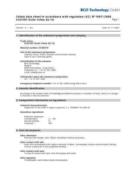 Safety data sheet in accordance with regulation (EC) NÂ°1907/2006