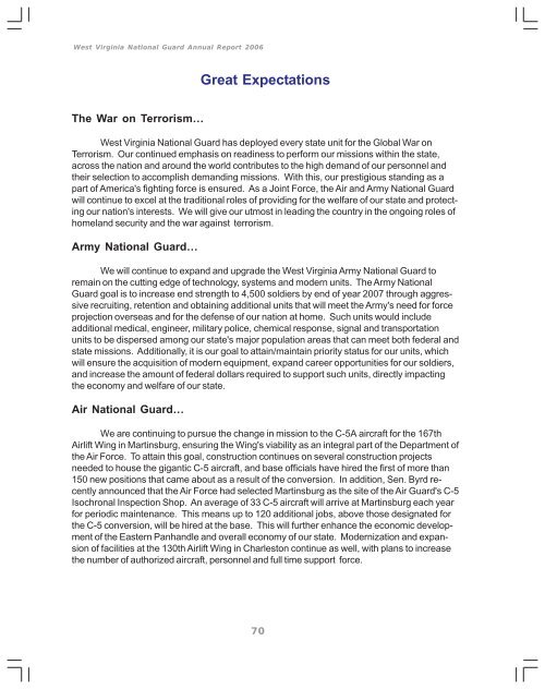 2006 WVNG Annual Report PDF - West Virginia Army National Guard