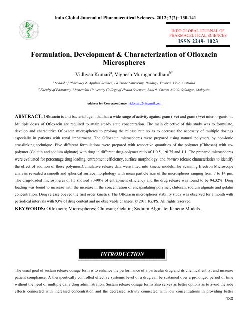 Formulation, Development & Characterization of Ofloxacin ...