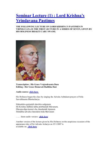 Seminar on Lord Krishna's Vrindavana Pastimes-01 - ebooks ...