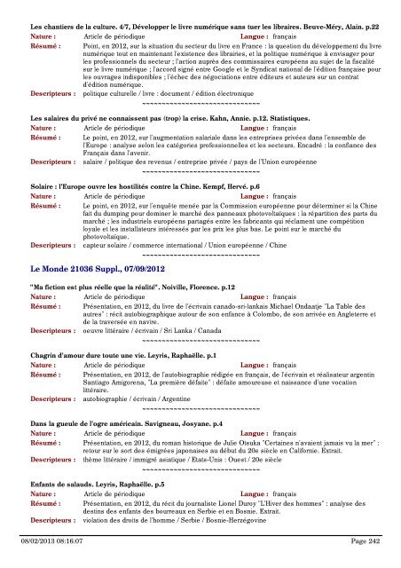 Bulletin des derniÃ¨res revues analysÃ©es Alternatives Ã©conomiques ...