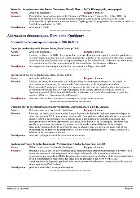 Bulletin des derniÃ¨res revues analysÃ©es Alternatives Ã©conomiques ...