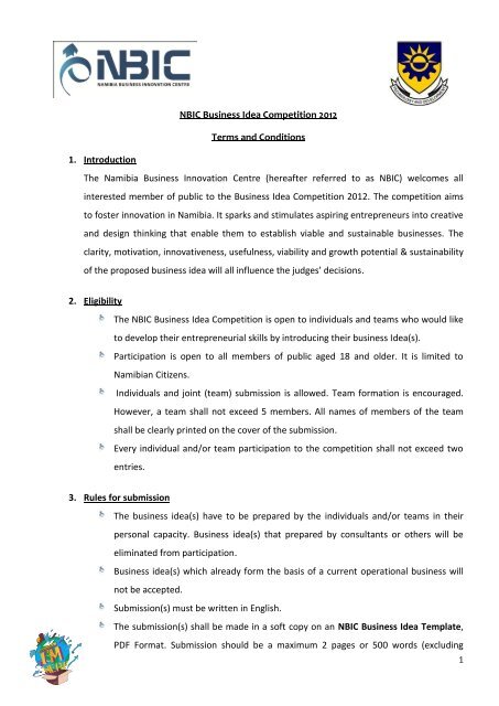 NBIC Business Idea Competition 2012 Terms and Conditions 1 ...