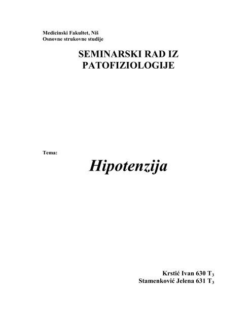II Hipotenzija - Seminarski Maturski Diplomski Radovi