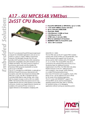 A17 - 6U MPC8548 VMEbus 2eSST CPU Board
