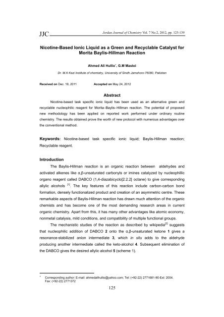 125 Nicotine-Based Ionic Liquid as a Green and ... - Jjc.yu.edu.jo