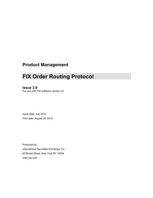 FIX Order Routing Protocol - ISE.com