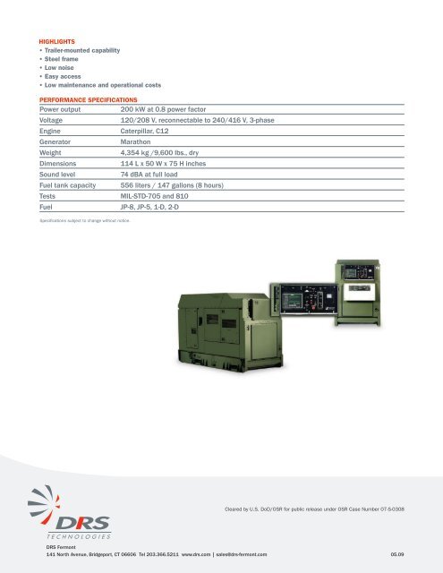 200 kw tactical quiet generator (tqg) set - DRS Technologies