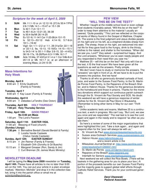 HOLY WEEK SCHEDULE OF EVENTS - St. James