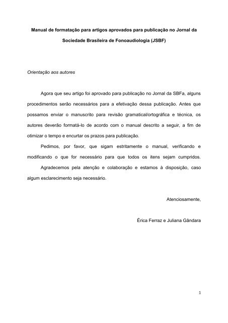 Manual de formataÃ§Ã£o - Sociedade Brasileira de Fonoaudiologia