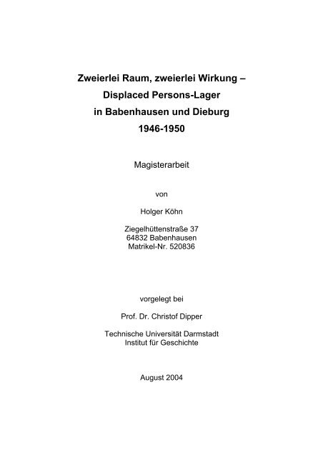 Displaced Persons-Lager in Babenhausen und Dieburg 1946-1950