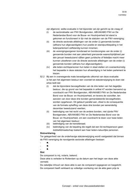 Statutenwijziging - FNV Horeca