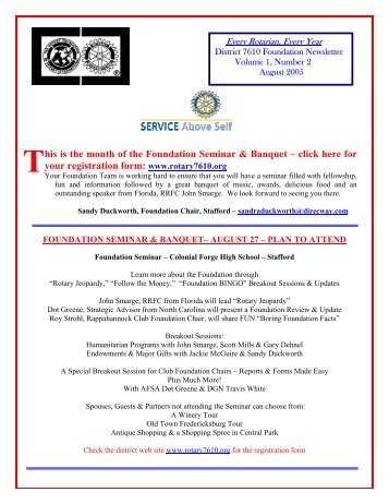 August 2005 Newsletter - Rotary District 7610